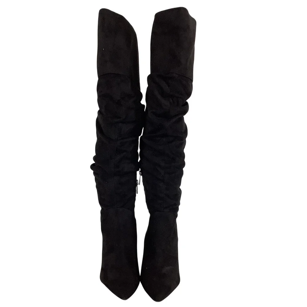 Jessica Simpson Anitah Black Faux Suede Over The Knee Slouch Boots Heel Size 8M